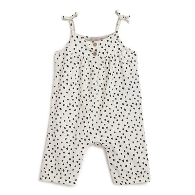 Girls White and Black Printed Long Dungaree